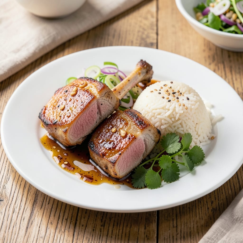 Asian Pork Chops and Rice Recipe: Garlic-Ginger Sear With Fragrant Jasmine Rice