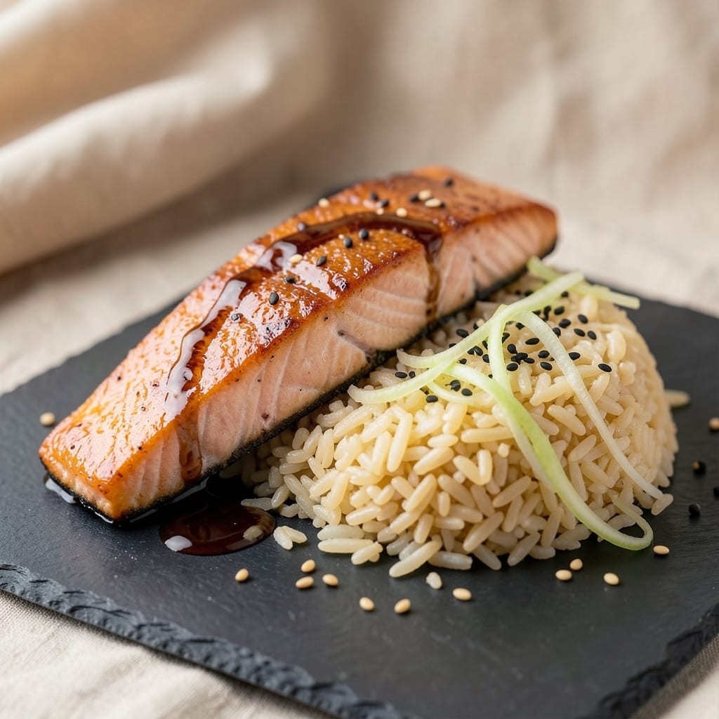 Asian Salmon and Rice Recipe: Ginger-Sesame Crisp With Fragrant Jasmine Basmati