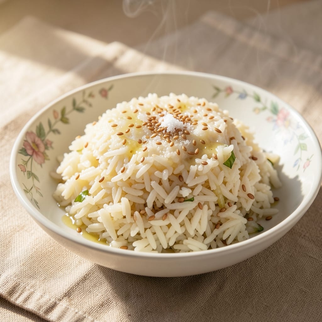 Asian Rice Cooker Recipe: Fragrant Jasmine Basmati With Toasted Sesame Crunch