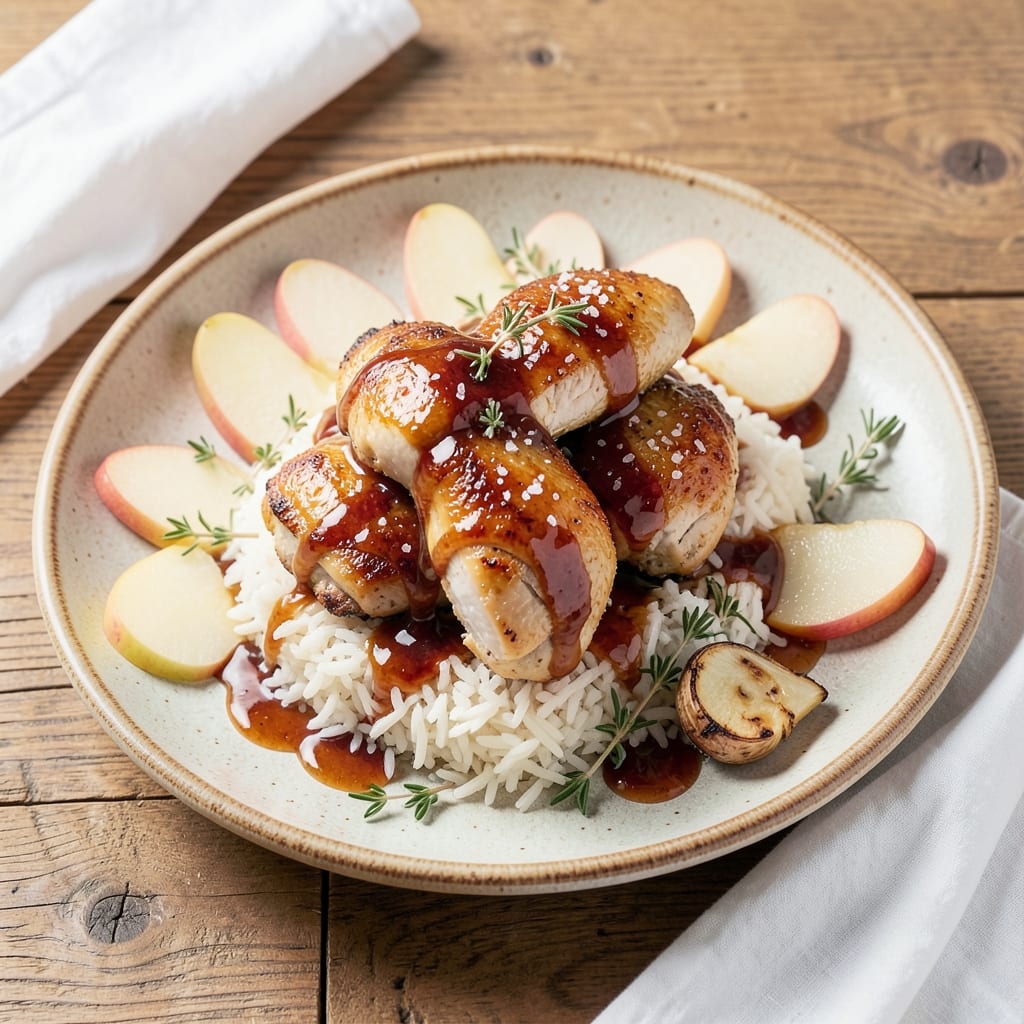 Apple Chicken Rice Recipe: Apple-Cider Braised Tender Bites