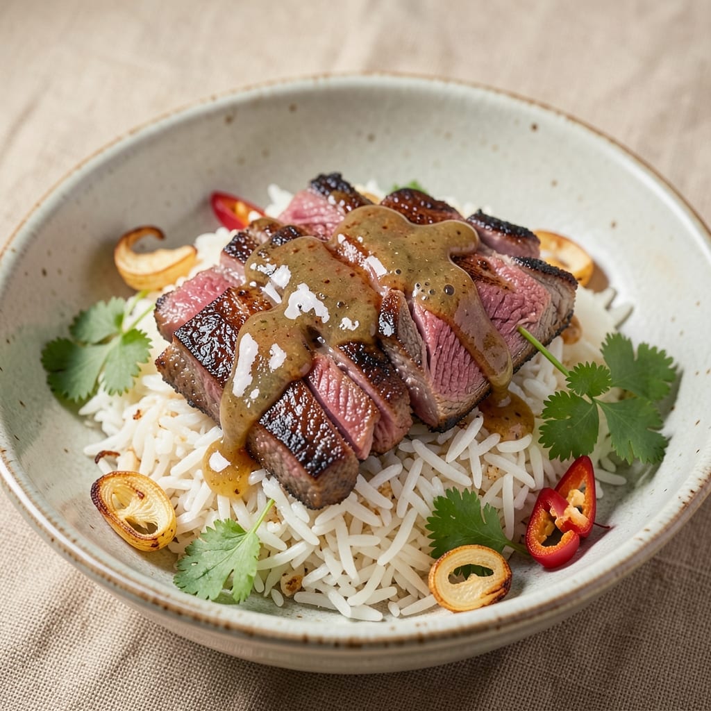 Asian Steak and Rice Recipe: Wok-Seared Spice Crust with Fragrant Jasmine Basmati
