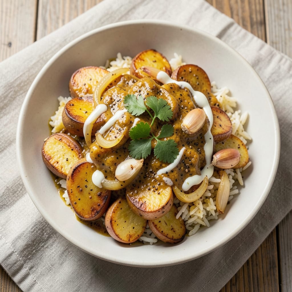 Aloo Curry Recipe for Rice: Golden Spiced Potatoes with Tangy Yogurt Twist
