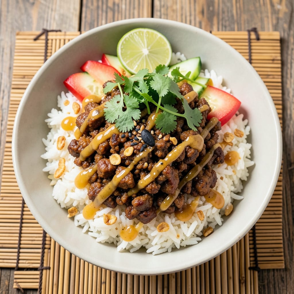 Asian Ground Turkey and Rice Bowls Recipe: Fragrant Coconut-Lime Rice Meets Savory Turkey